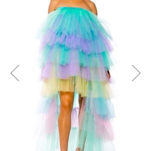 STAR OF THE SHOW LAYERED TULLE HIGH LOW MAXI DRESS IN BLUE MULTI